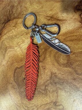 Coach Red Feather Keychain Charm